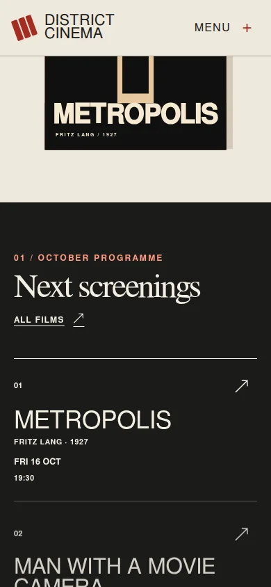District Cinema on a phone, further down the page, frame 1