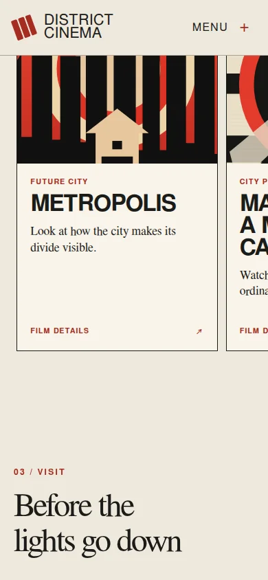 District Cinema on a phone, further down the page, frame 2