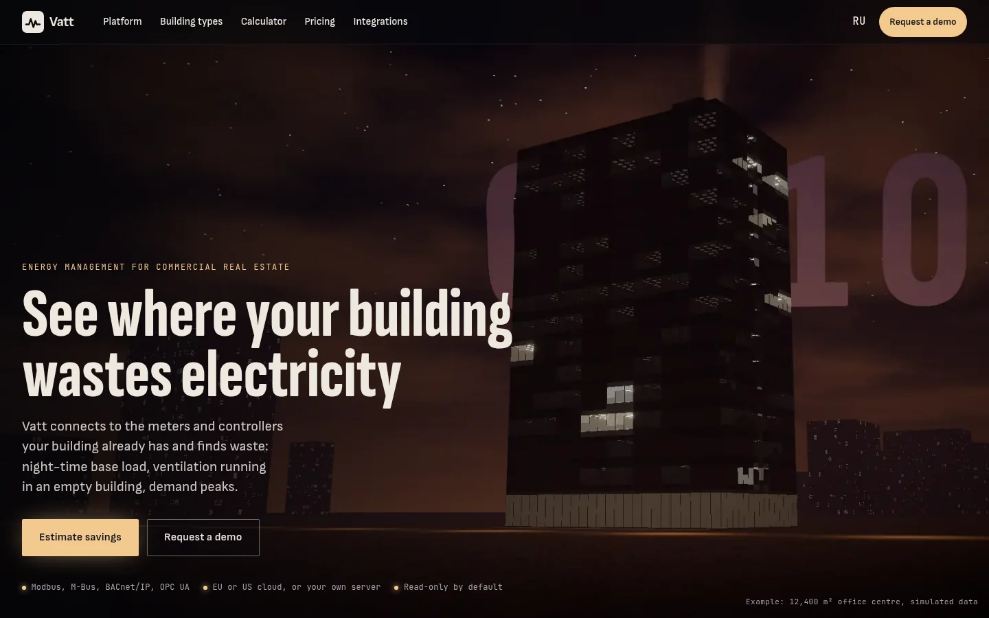 Vatt: first screen on a desktop